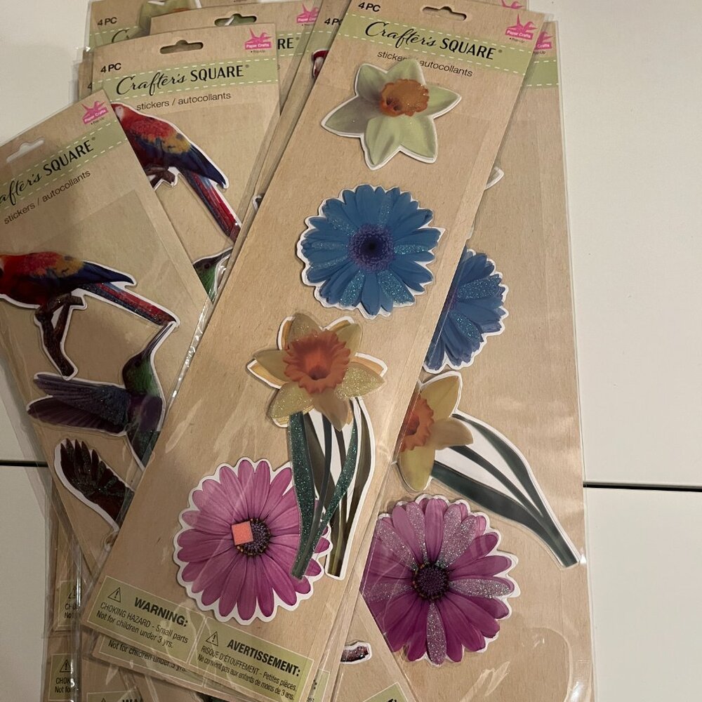 Mixed Bird & Flower Foam Stickers 10 Packs Home Décor DIY Projects NEW